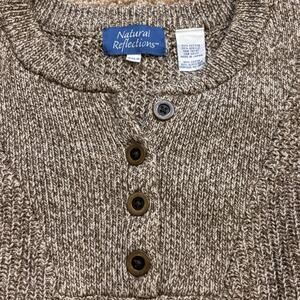 Vintage 1990s Heather Tan Cotton Henley Sweater Women's 2X - Natural Reflections